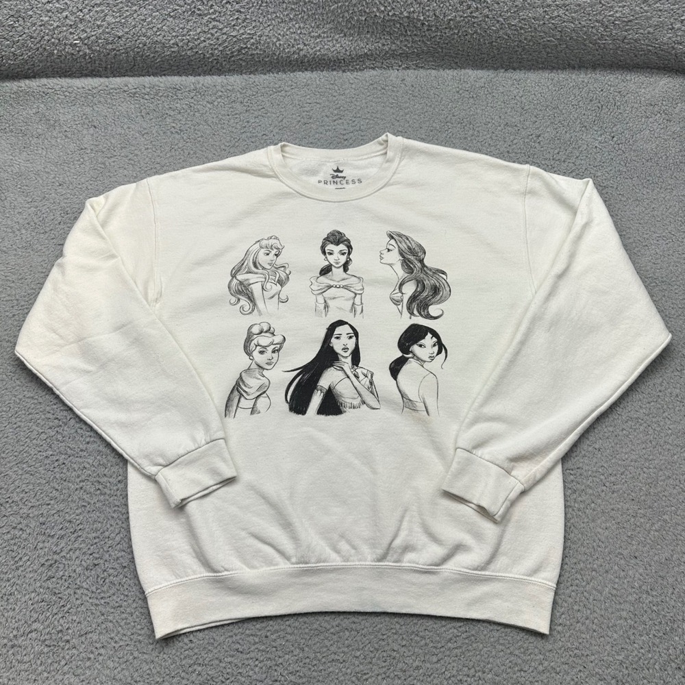 Disney 00426836 Women Large Princess Cream Ariel Belle Mulan Crewneck Sweatshirt